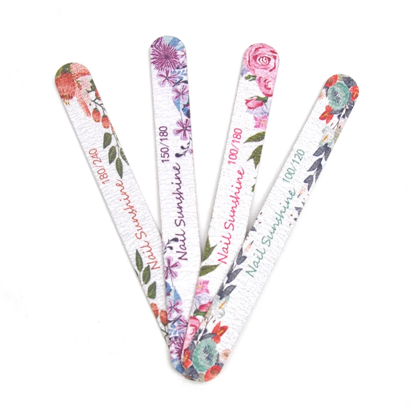 50 Pcs Flower Design Wooden Files Straight Strong Thick Professional Nail Art Files Buffer Polishing Manicure Nails Supplies