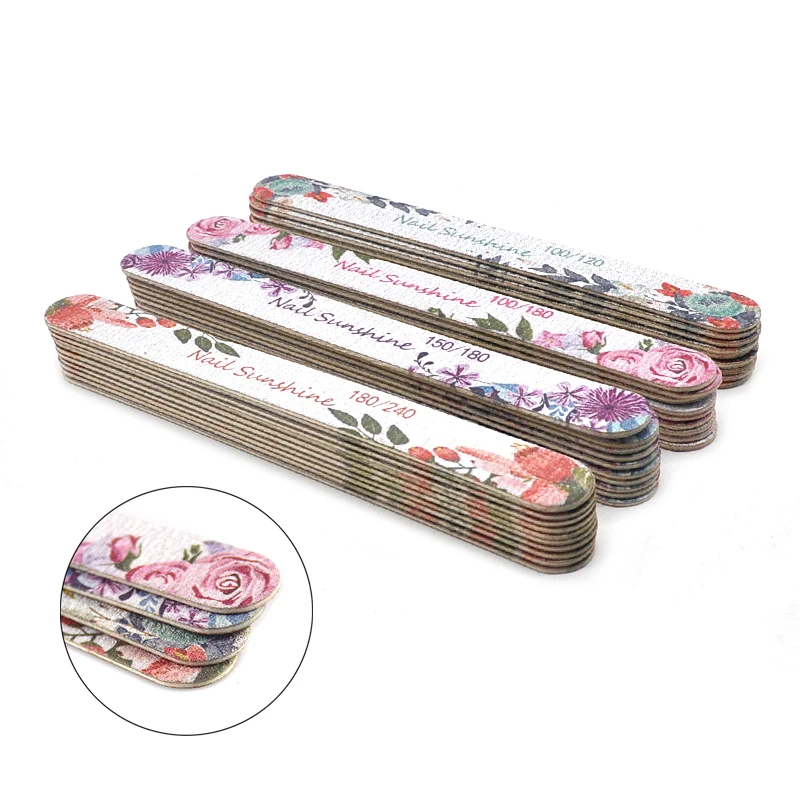 50 Pcs Flower Design Wooden Files Straight Strong Thick Professional Nail Art Files Buffer Polishing Manicure Nails Supplies