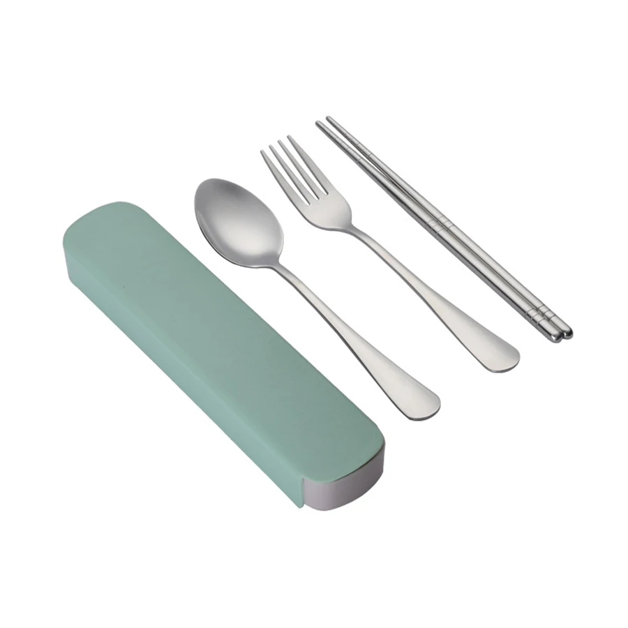 Stainless Steel Korean Spoon Fork Chopsticks 3 Piece Portable Tableware Student Outdoor Traveling Pull Out Gift Set