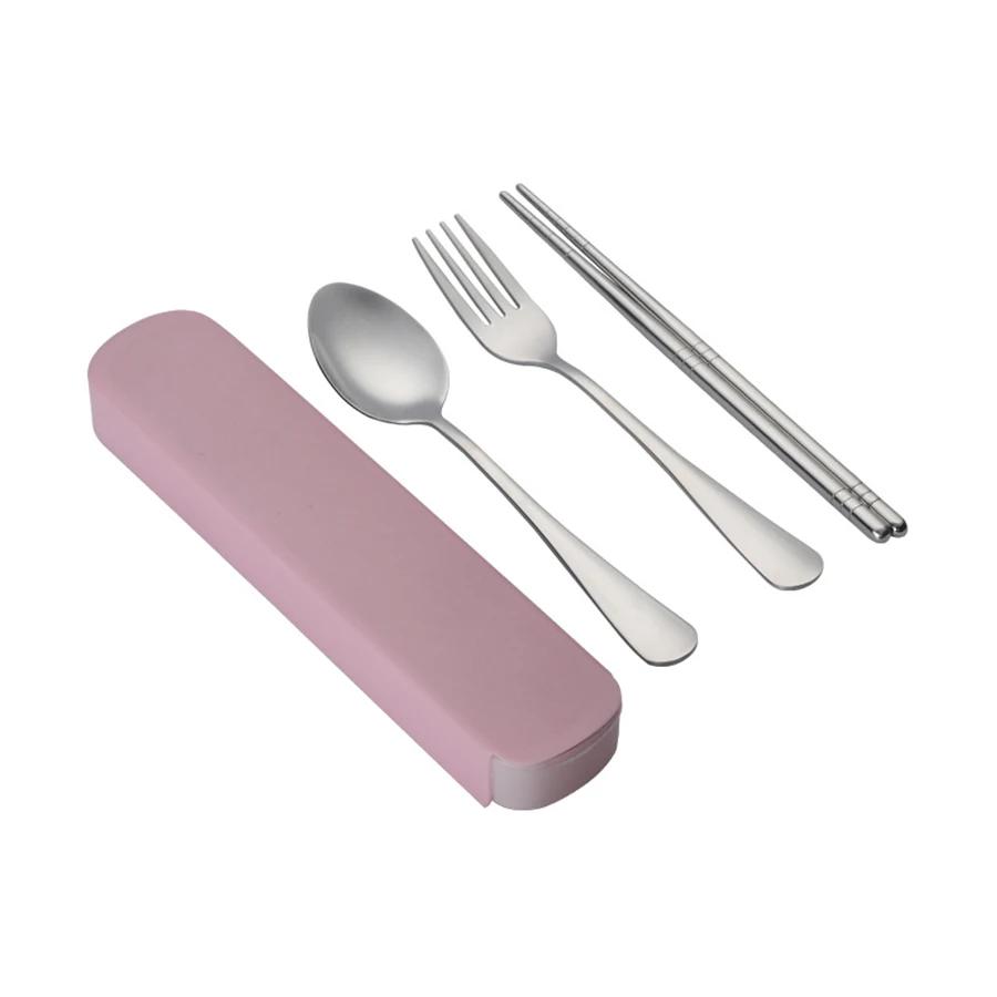 Stainless Steel Korean Spoon Fork Chopsticks 3 Piece Portable Tableware Student Outdoor Traveling Pull Out Gift Set