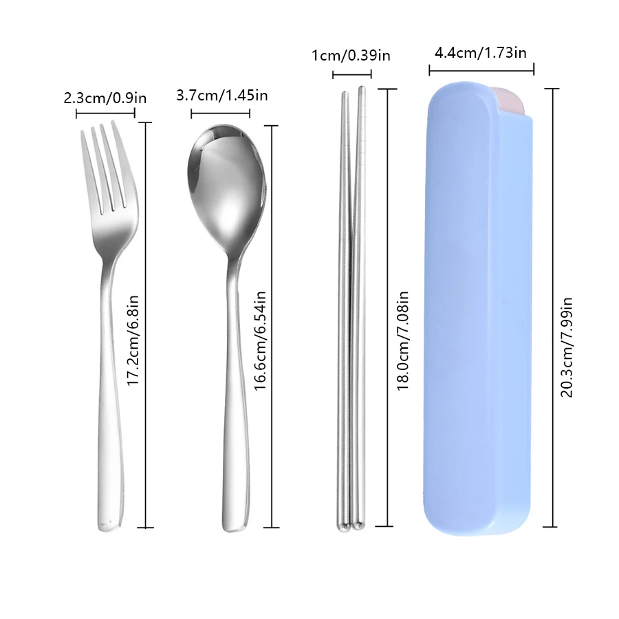 Stainless Steel Korean Spoon Fork Chopsticks 3 Piece Portable Tableware Student Outdoor Traveling Pull Out Gift Set