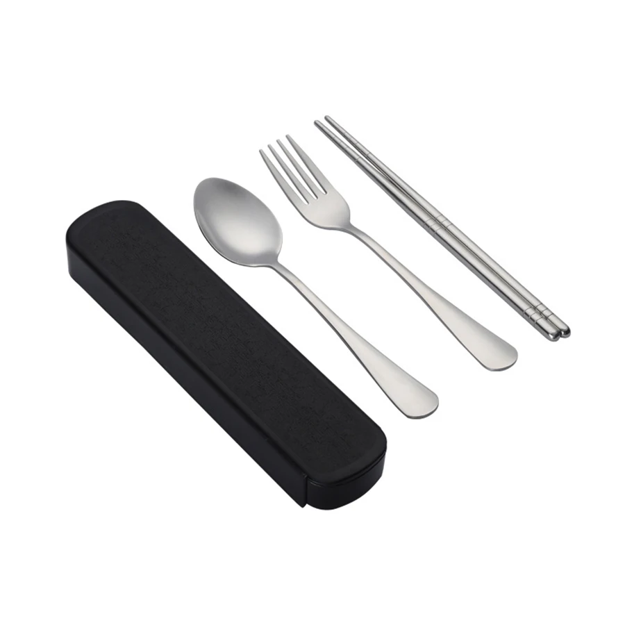 Stainless Steel Korean Spoon Fork Chopsticks 3 Piece Portable Tableware Student Outdoor Traveling Pull Out Gift Set