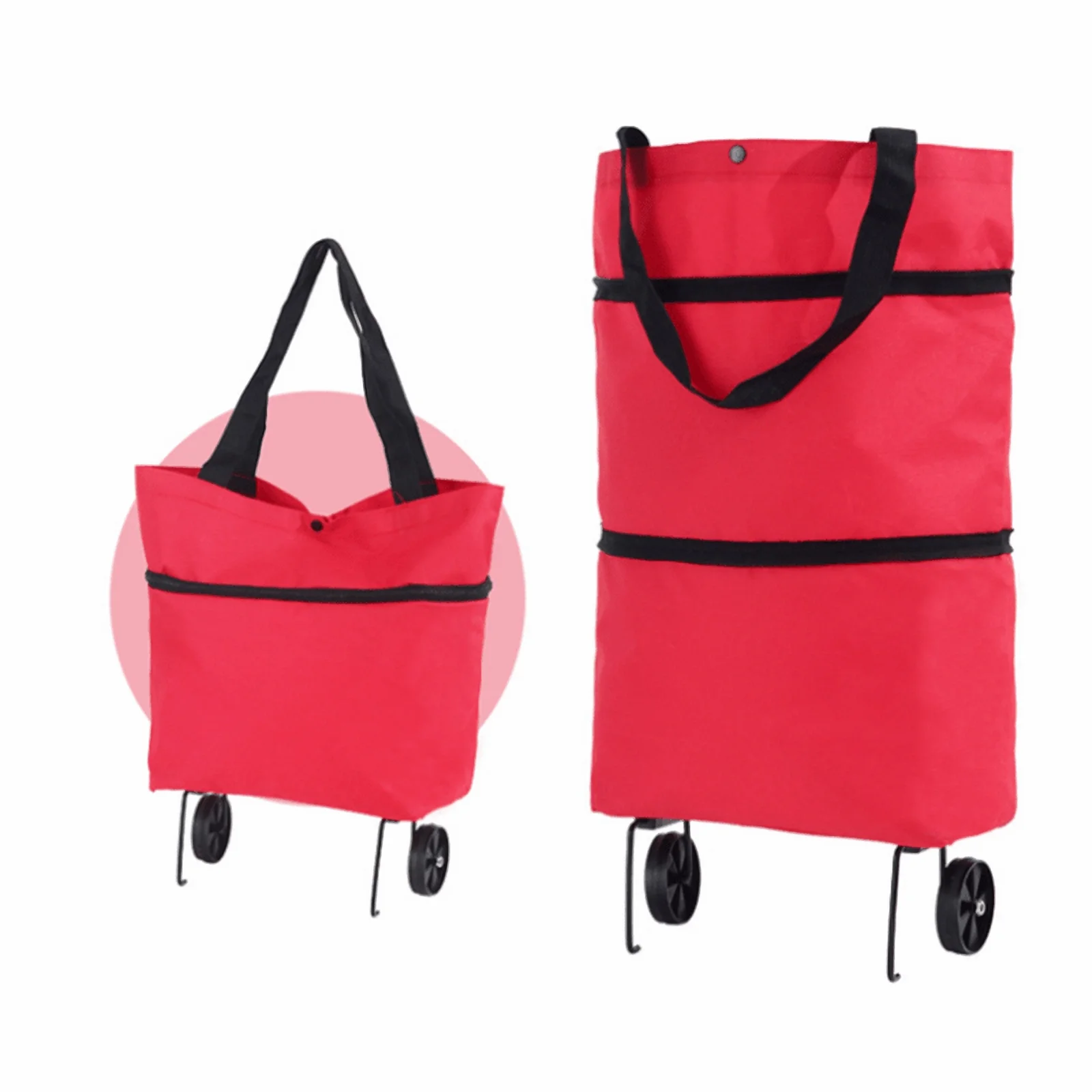 1pc Foldable Handbag, Small Trolley Large Supermarket Shopping Bag, Hand-drawn Grocery Cart Portable Bag