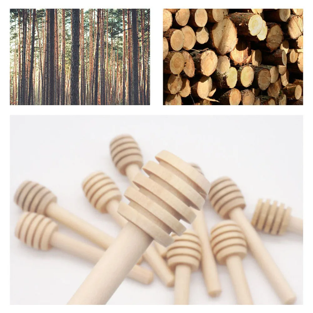 100pcs Honey Stir Bar Mixing Handle Jar Spoon Practical 50/20pcs Wood Dipper Honey Long Stick Supplies Honey Kitchen Tools