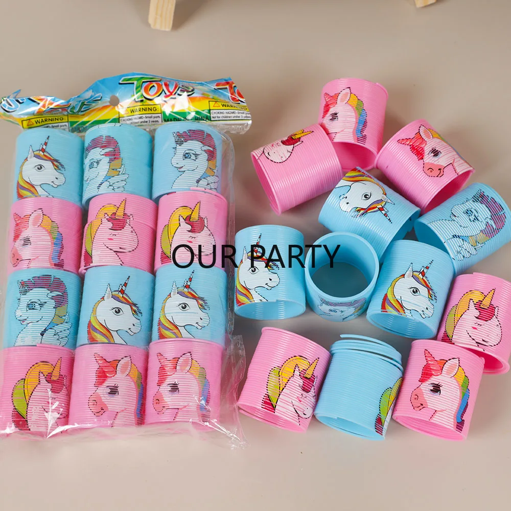 12Pcs Cartoon Unicorn Theme Rainbow Magic Spring Toys for Kids Birthday Party Favors Giveaway Gifts Goodie Bag Pinata Fillers