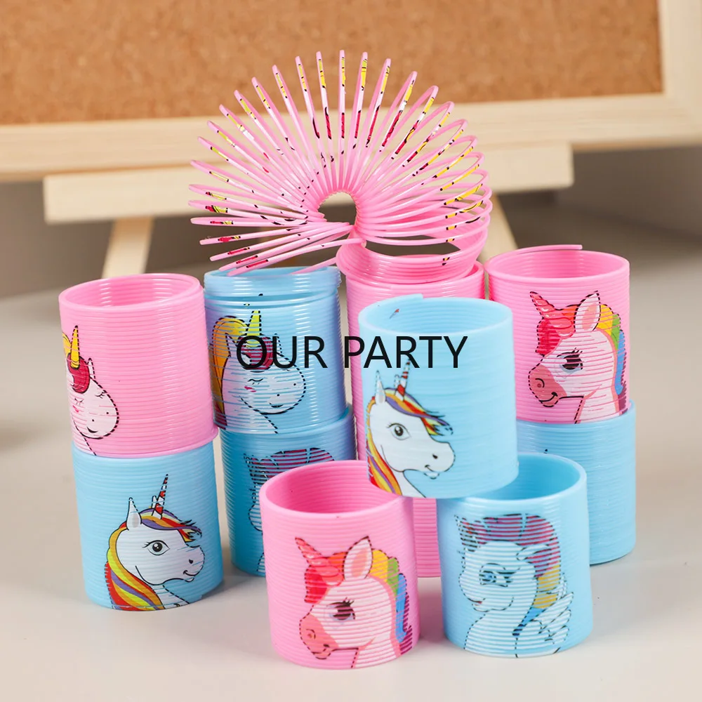 12Pcs Cartoon Unicorn Theme Rainbow Magic Spring Toys for Kids Birthday Party Favors Giveaway Gifts Goodie Bag Pinata Fillers