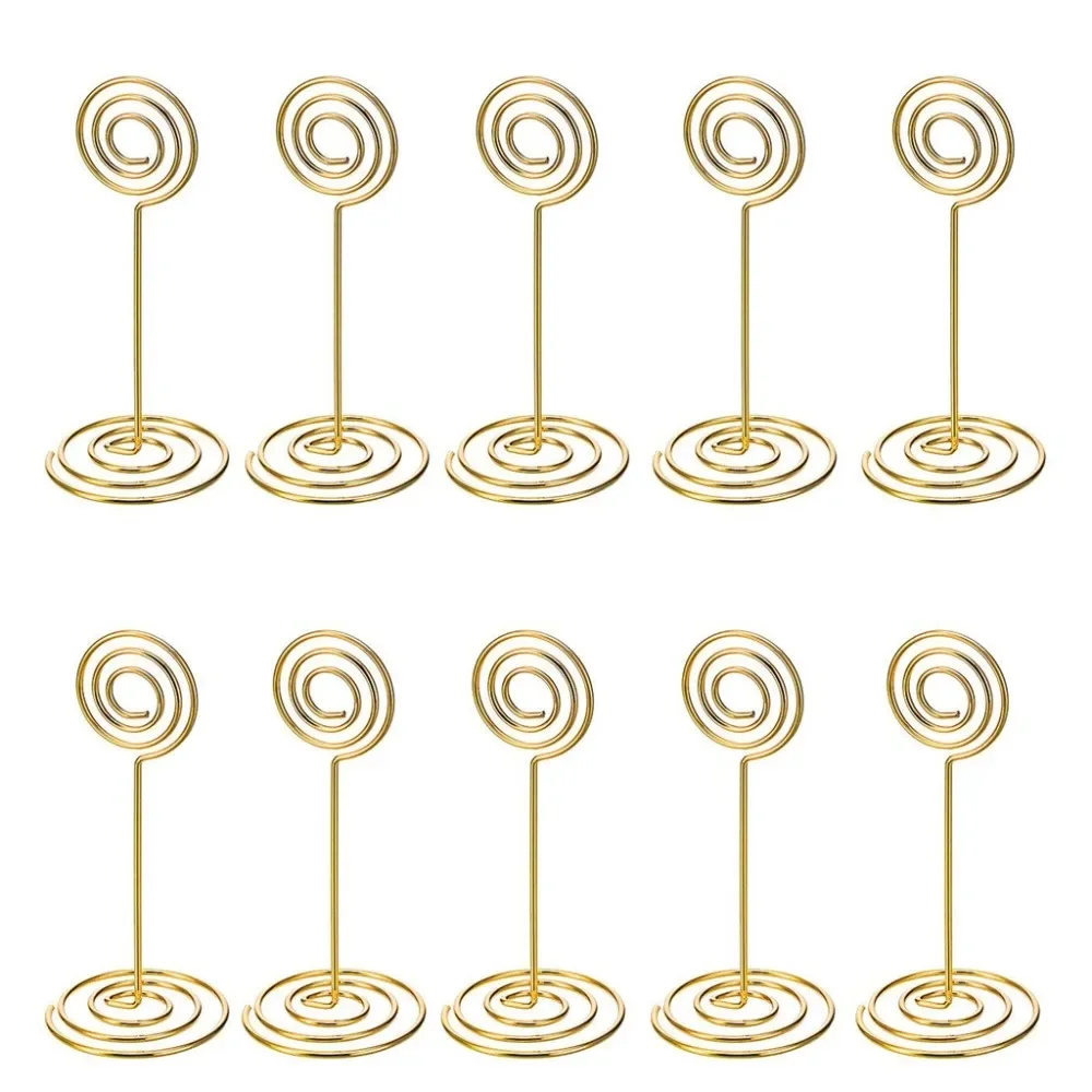 10pcs Gold Swirl Wedding Table Number Name Place Cards Holders Stands Note Menu Clip for Wedding Party Event Banquet Decorations