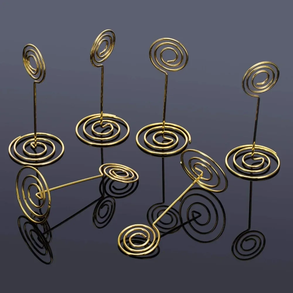10pcs Gold Swirl Wedding Table Number Name Place Cards Holders Stands Note Menu Clip for Wedding Party Event Banquet Decorations