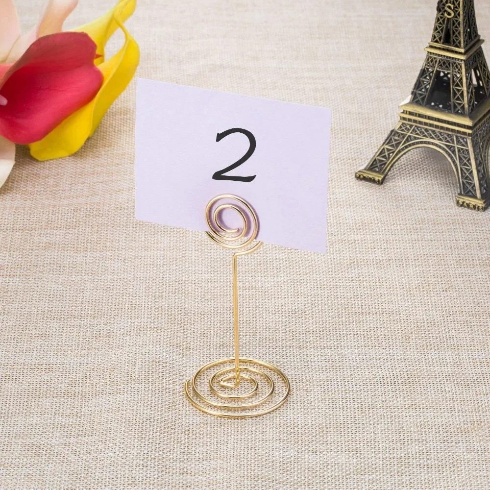 10pcs Gold Swirl Wedding Table Number Name Place Cards Holders Stands Note Menu Clip for Wedding Party Event Banquet Decorations