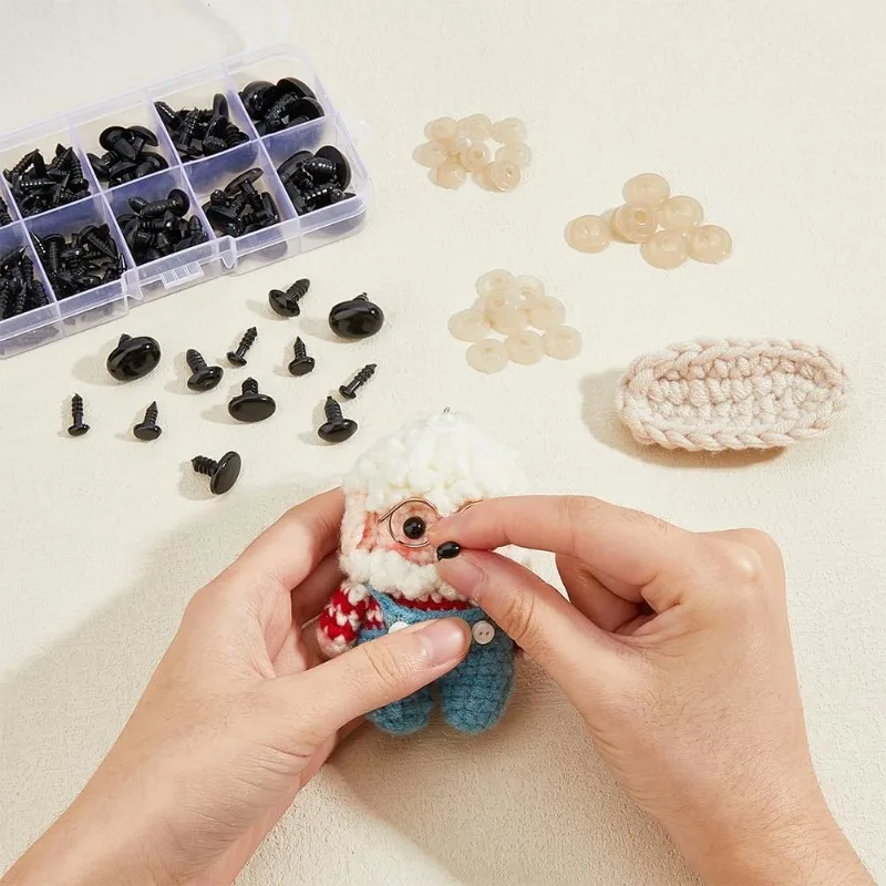 1 Box Safety Eyes and Noses Plastic Craft Doll Eyes with Washers Oval Plastic Bear Eyes and Noses for Stuffed Animals