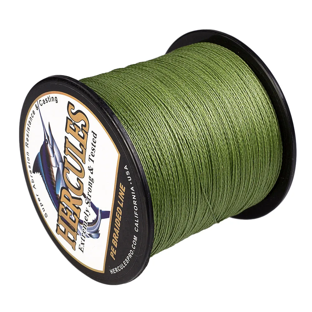 Hercules Braid Fishing Line PE Army Green 4 Strands 100M 300M 500M 1000M 1500M 2000M Fishing6LB-100LB Weave Super Strong Threads