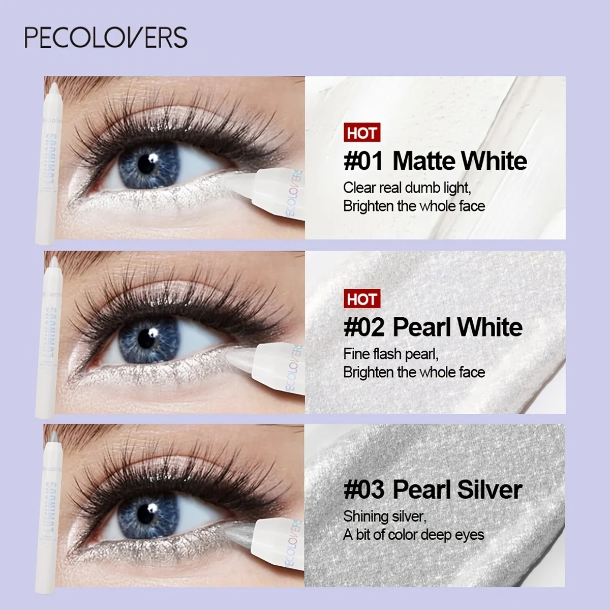 Brightening Highlighter Pen, Long Lasting Waterproof, Smooth Matte Pearly Glitter White Silvery Eyeliner Eyeshadow Stick
