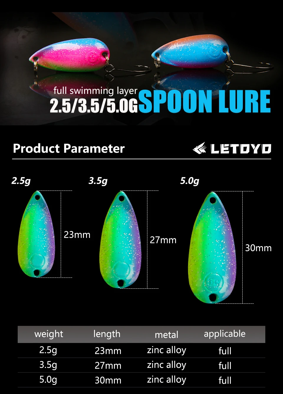LETOYO 2.5g-5g Cicada Spoon Lure Freshwater Spinner Bait Wobblers Lure Hard Bait Artificial Trout Pesca Fishing Lure Area Trout