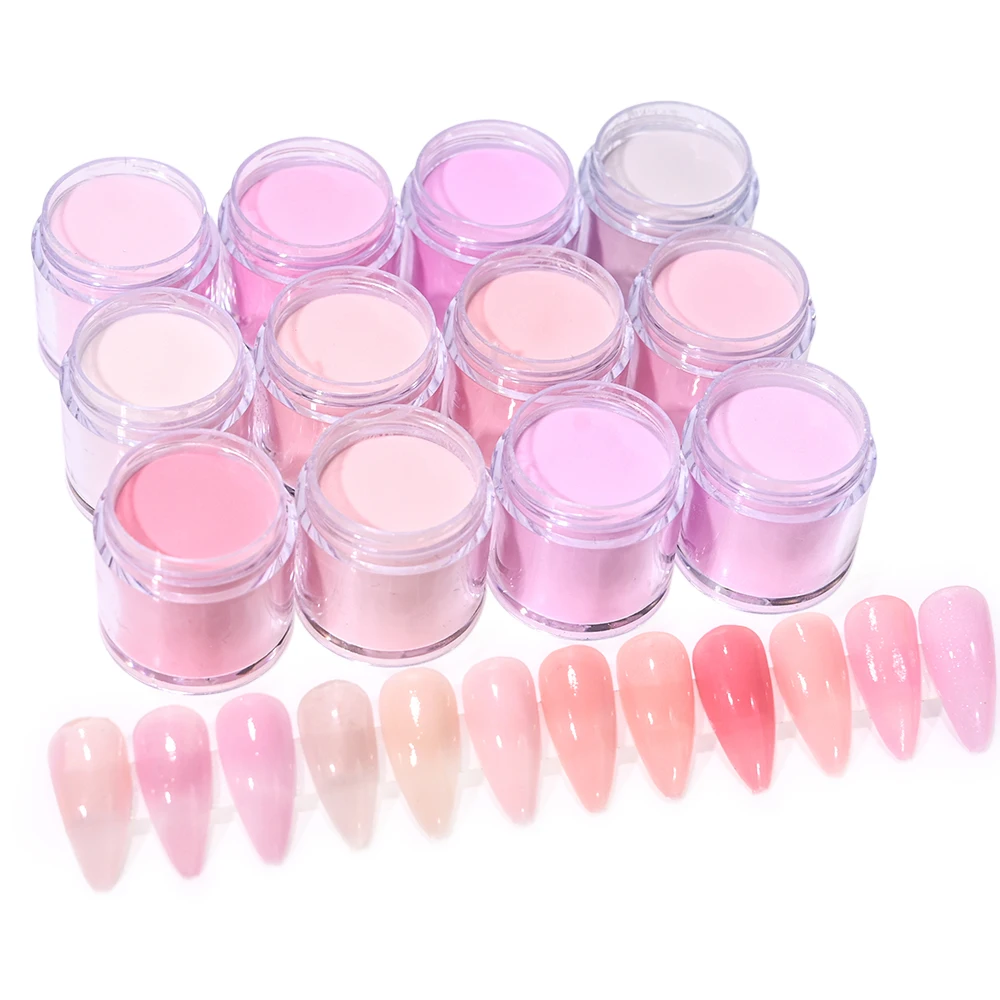 12Color Nude Pink 3In1 Professional Acrylic Powder Set 12Jar Dip & Acrylic Nail Extensions Structure Dust Acrylic Powders 10g