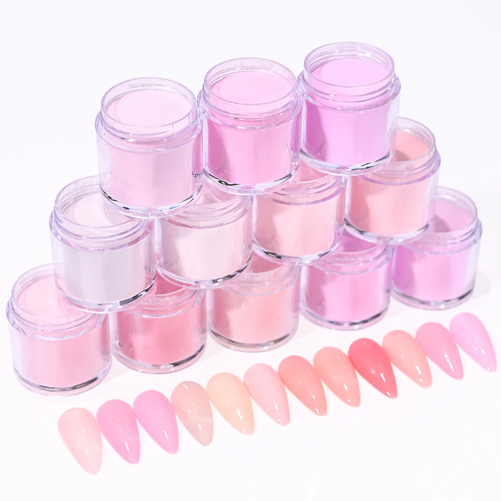 12Color Nude Pink 3In1 Professional Acrylic Powder Set 12Jar Dip & Acrylic Nail Extensions Structure Dust Acrylic Powders 10g