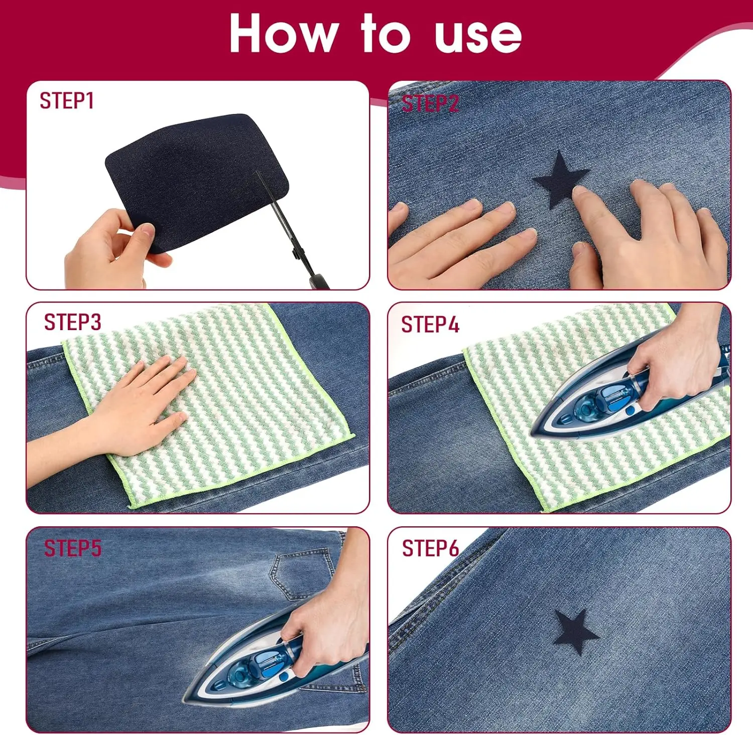 4Pcs Iron on Patches for Clothing Repair Multi-Colored Fabric Patches for Jeans and Clothings Repair and Quality Ironon Patches