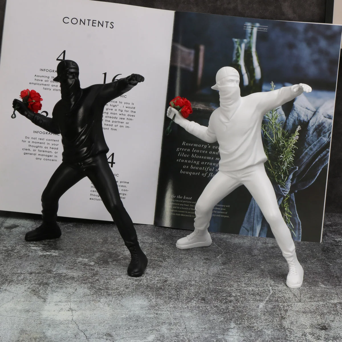 1 PC Resin Banksy Sculptures Flower Thrower Statue Home Decoration Desk Accessories Collectible Figurine Decorative Inter
