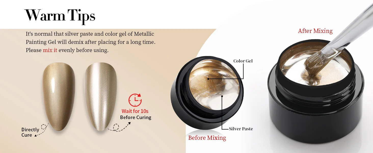 BORN PRETTY Metallic Painting Gel Nail Polish Chromes Gold Silver Metal Effect Super Bright Draw Line French Nail Gel 5ml