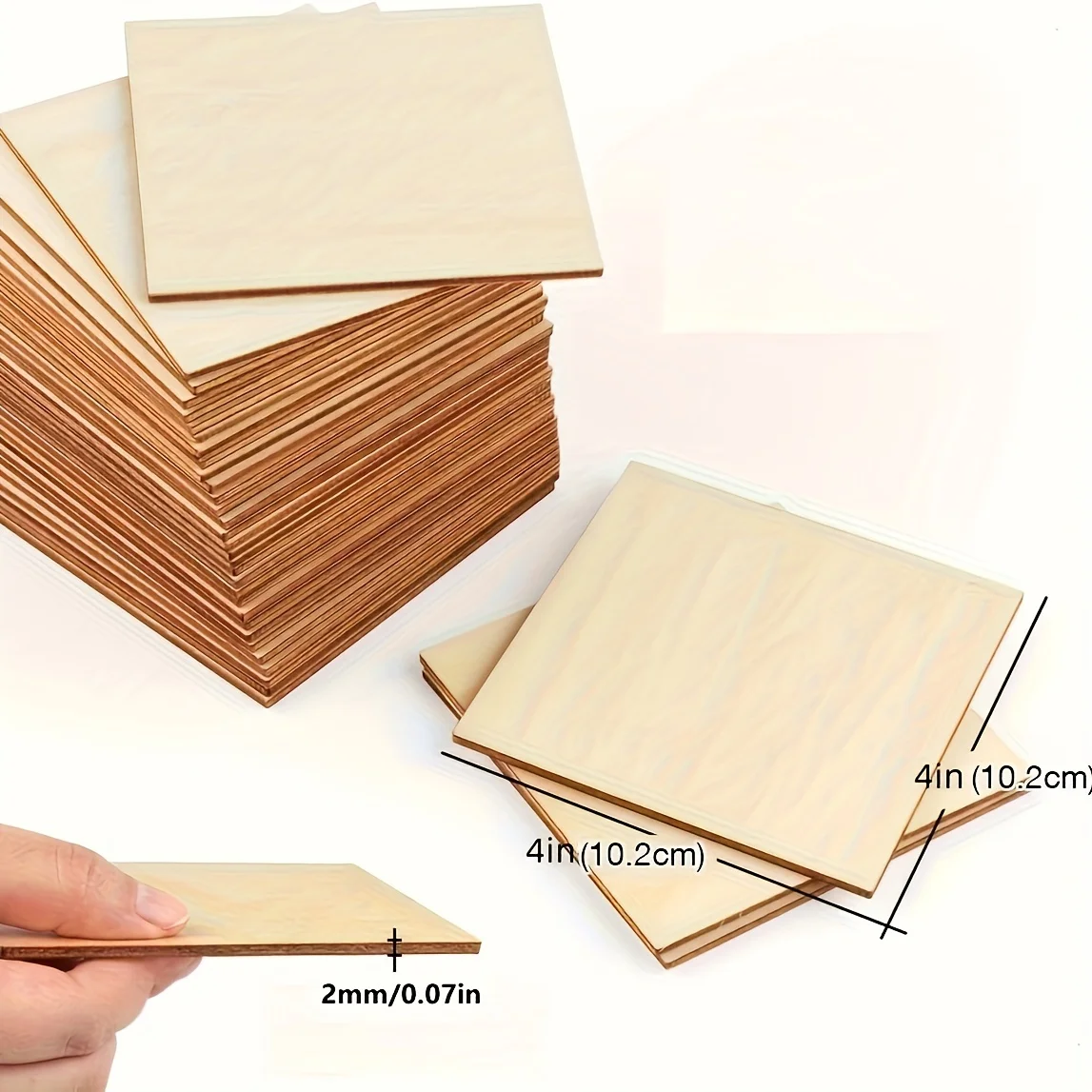 10Pcs Wood Square 4x4in Blank Wood Sheet for Crafts, Thin Unfinished Wood Squares for Wood Burning Painting Staining Wood Engrav