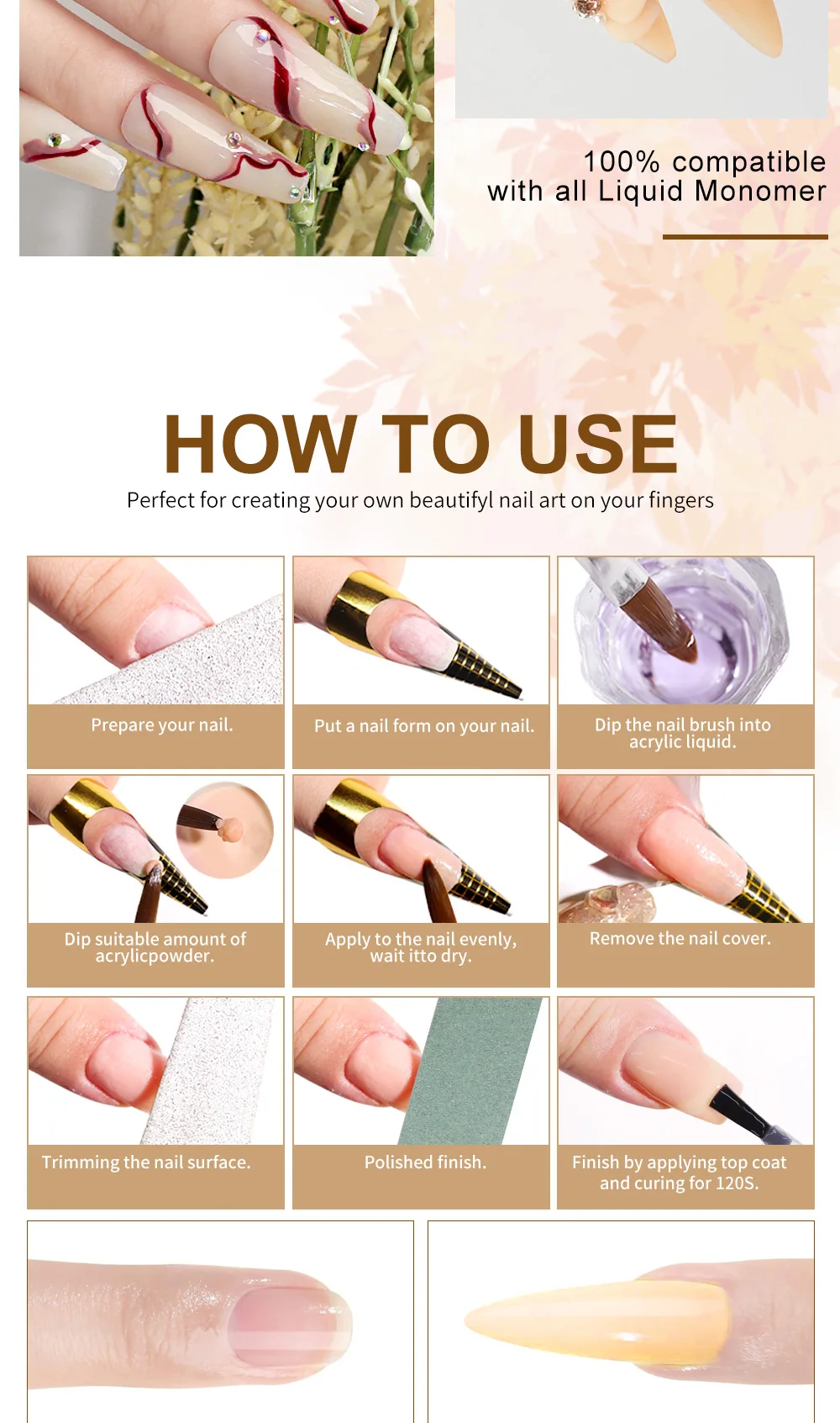 120g Acrylic Powder with Clear Pink White 3 Colors Nail Manicure Tips Nail Art Design Decoration Builder Tools