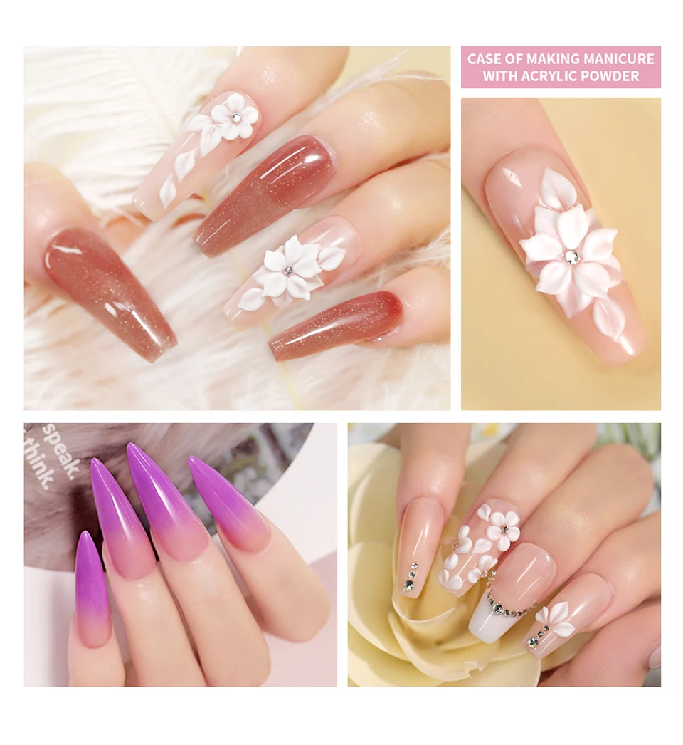 120g Acrylic Powder with Clear Pink White 3 Colors Nail Manicure Tips Nail Art Design Decoration Builder Tools