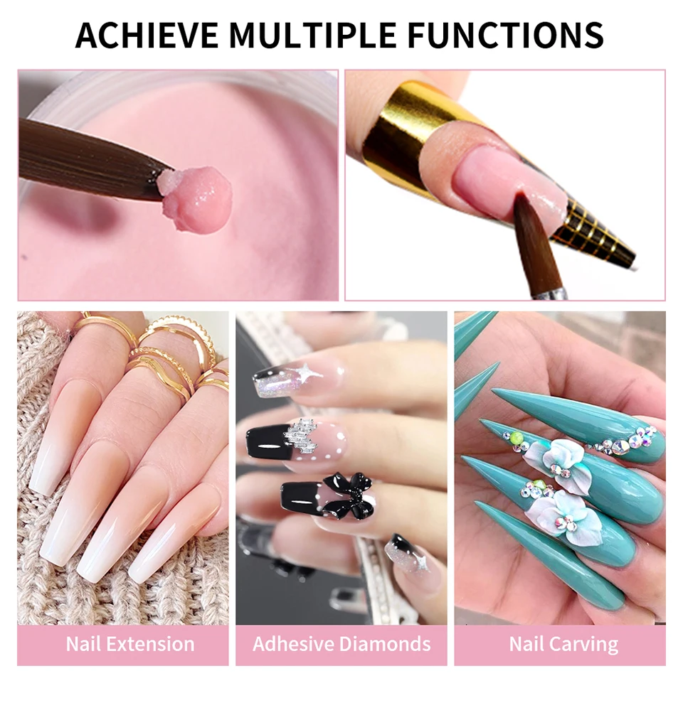 120g Acrylic Powder with Clear Pink White 3 Colors Nail Manicure Tips Nail Art Design Decoration Builder Tools