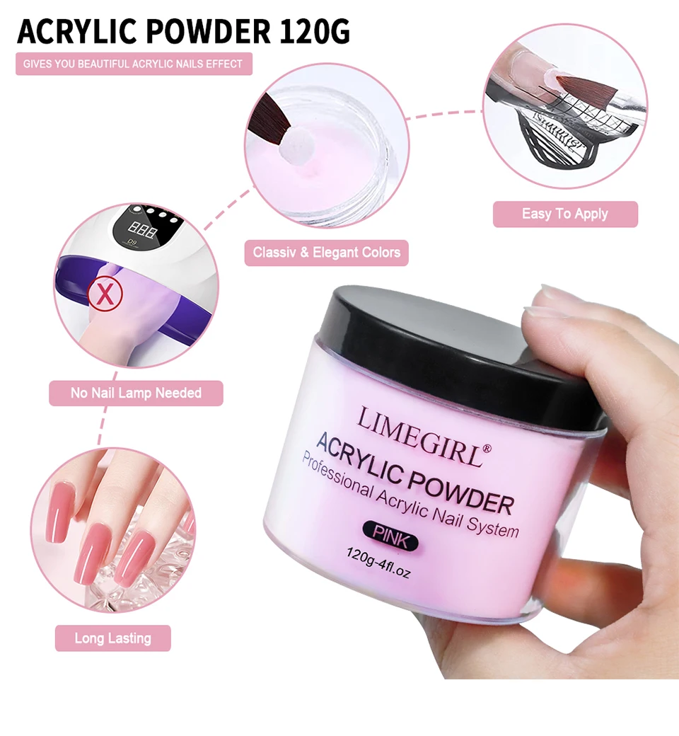 120g Acrylic Powder with Clear Pink White 3 Colors Nail Manicure Tips Nail Art Design Decoration Builder Tools