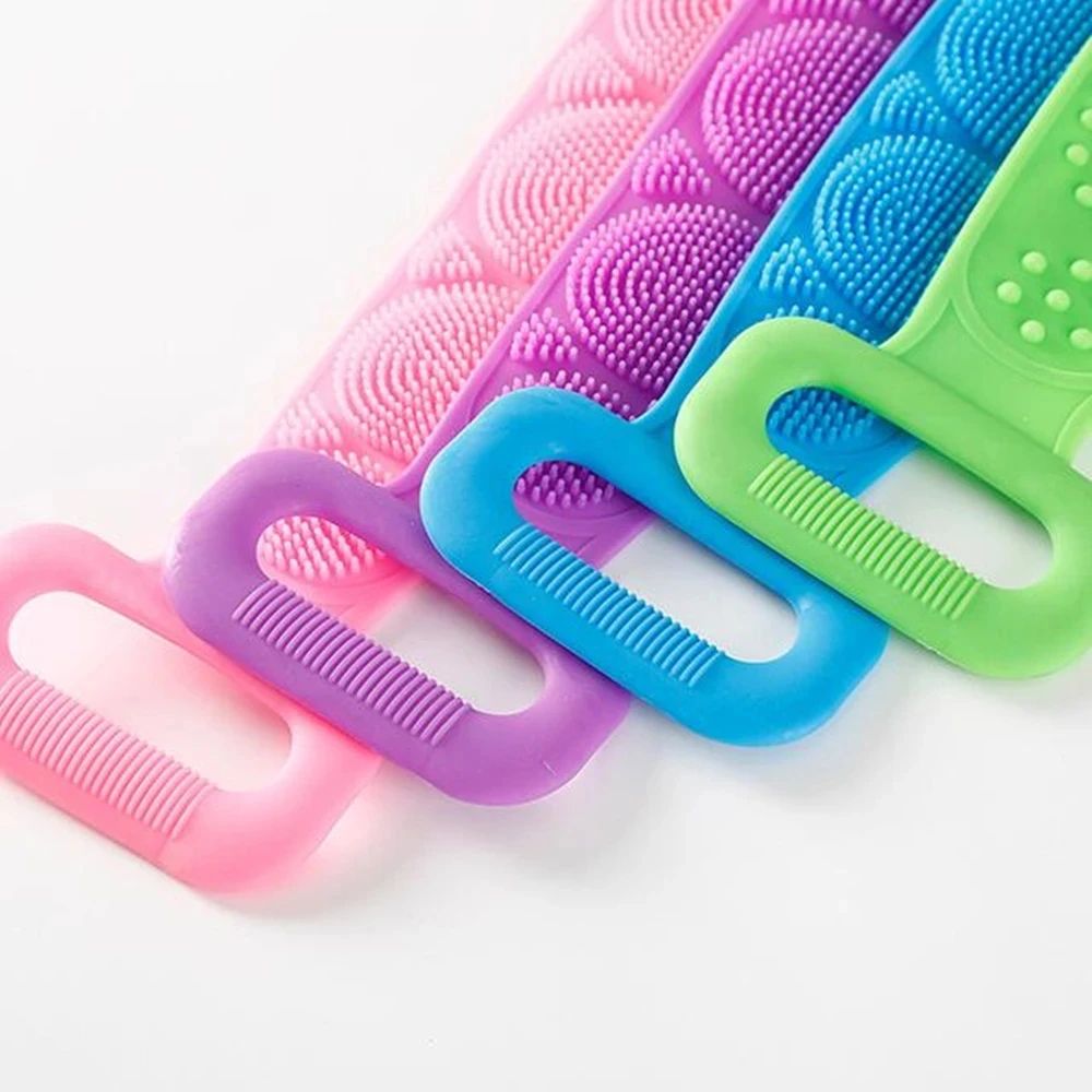 Silicone Body Scrubber Bath Brush, Exfoliating Shower Brush Bath Belt With Extra Long Strip And Handle For Easy Back Exfoliating