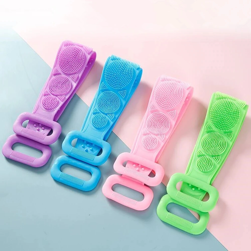 Silicone Body Scrubber Bath Brush, Exfoliating Shower Brush Bath Belt With Extra Long Strip And Handle For Easy Back Exfoliating