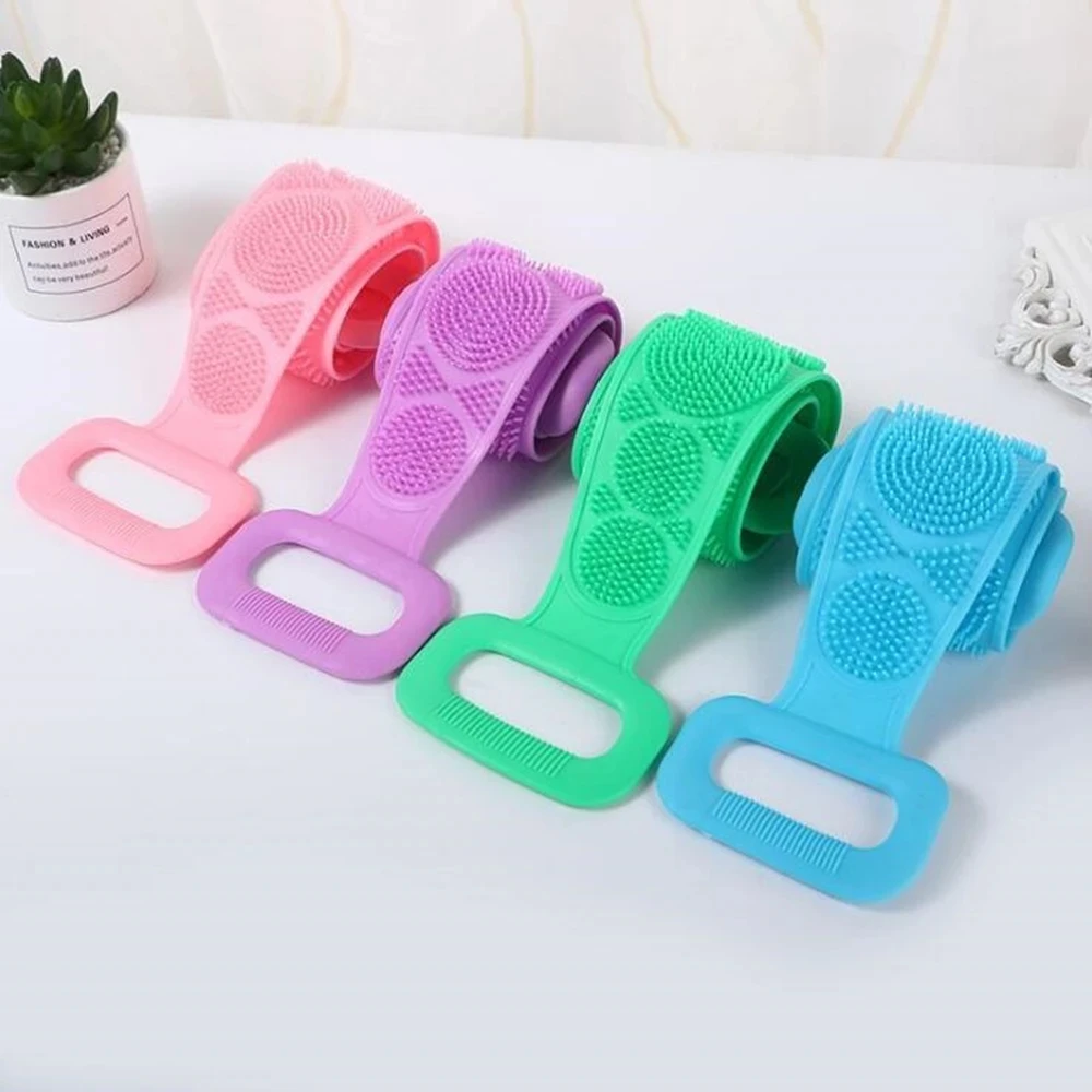 Silicone Body Scrubber Bath Brush, Exfoliating Shower Brush Bath Belt With Extra Long Strip And Handle For Easy Back Exfoliating