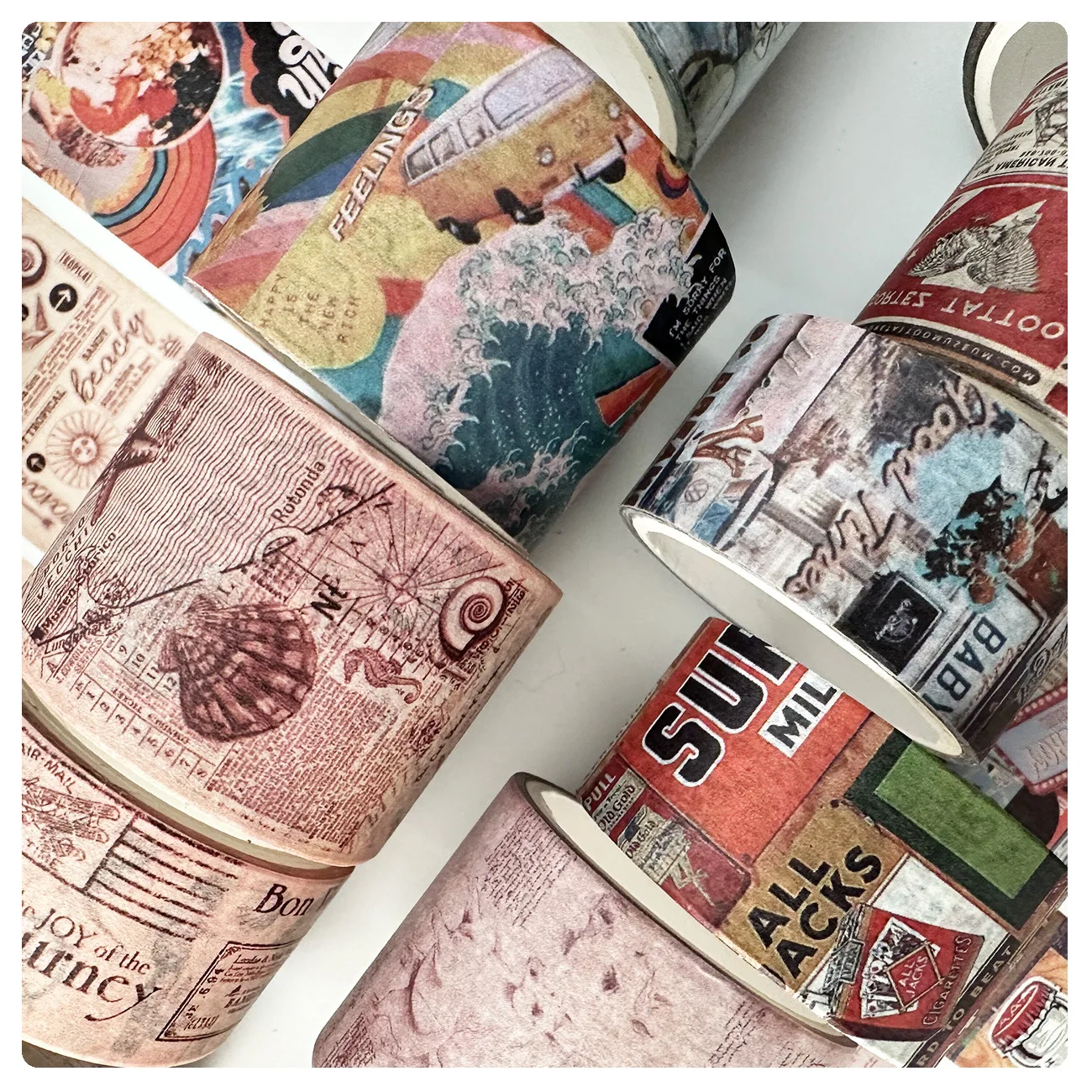 4Pcs Retro Washi Tapes Scrapbooking Map Decorative Adhesive Tape Stationery Basic Masking Tape Journal Supplies Washi Tape Set