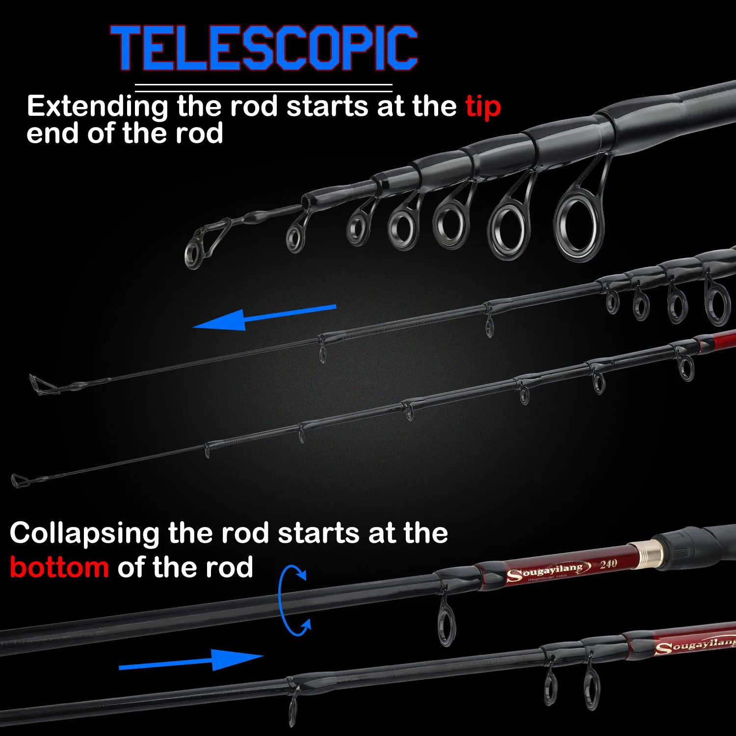 Sougayilang Telescopic Fishing Rod 1.8-2.4m Ultralight Spinning/Casting Rod for Fishing Carbon Fiber Fishing Pole Tackle Pesca