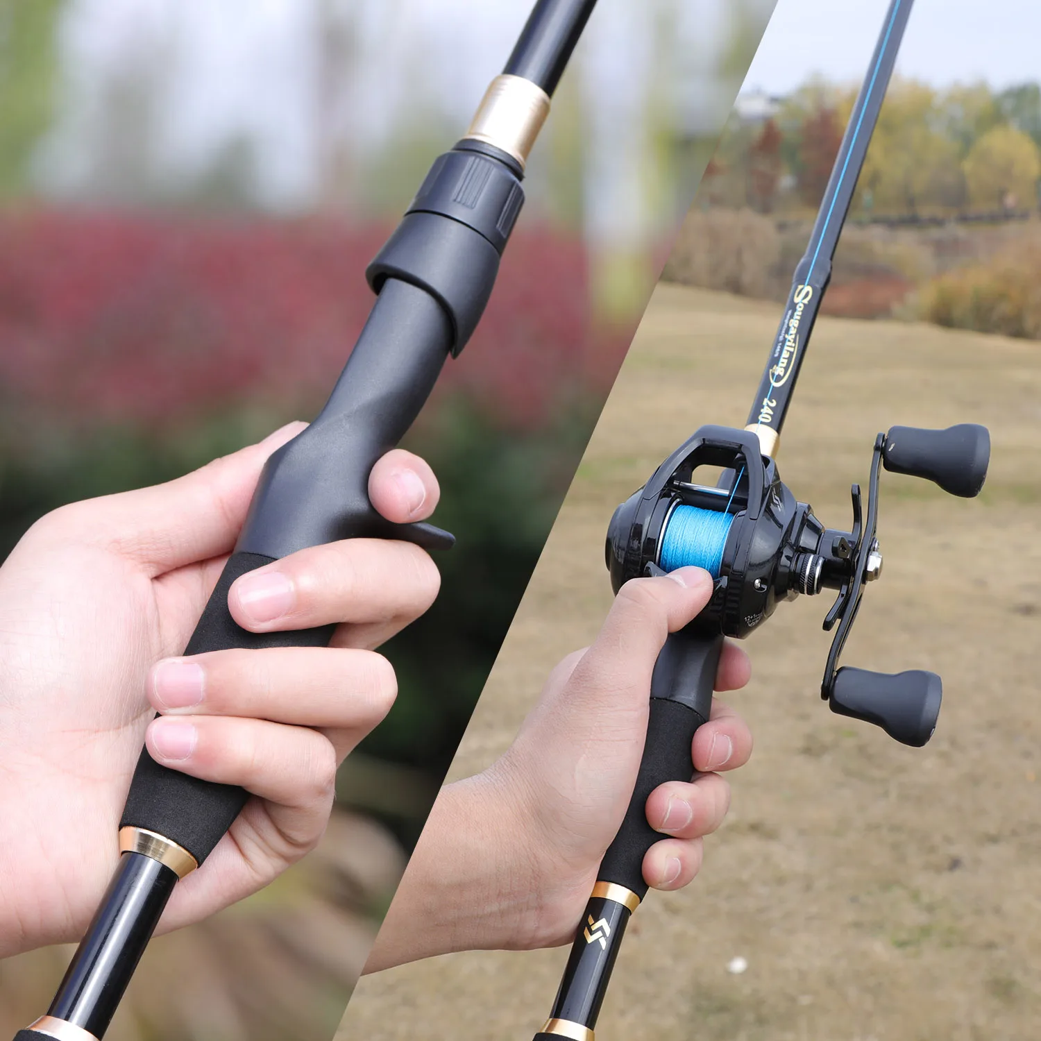 Sougayilang Telescopic Fishing Rod 1.8-2.4m Ultralight Spinning/Casting Rod for Fishing Carbon Fiber Fishing Pole Tackle Pesca