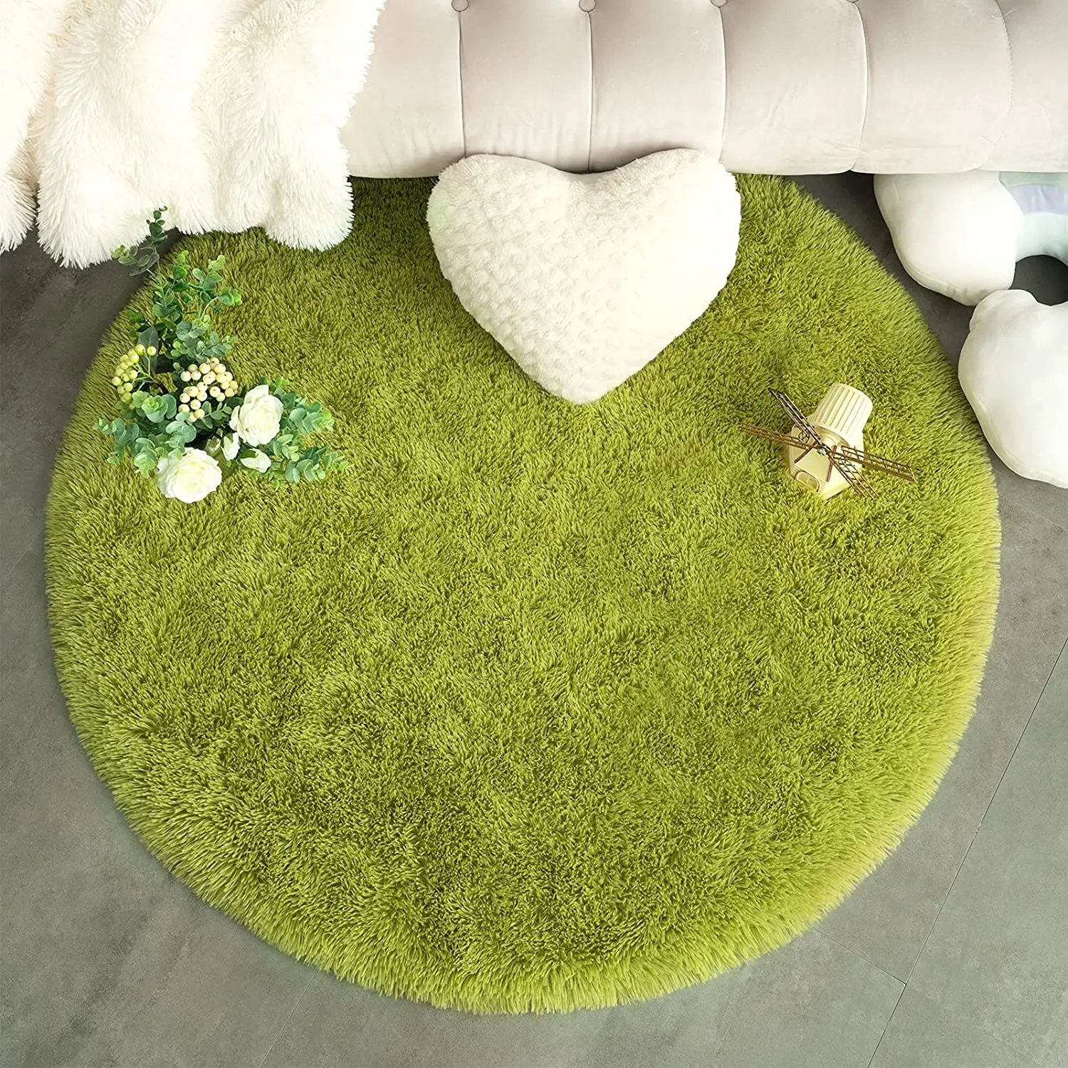 100/120/140/160 Round Rug Fluffy Soft Area Rugs for Kids Girls Room Princess Castle Plush Shag Carpet Cute Circle Bedroom Decor