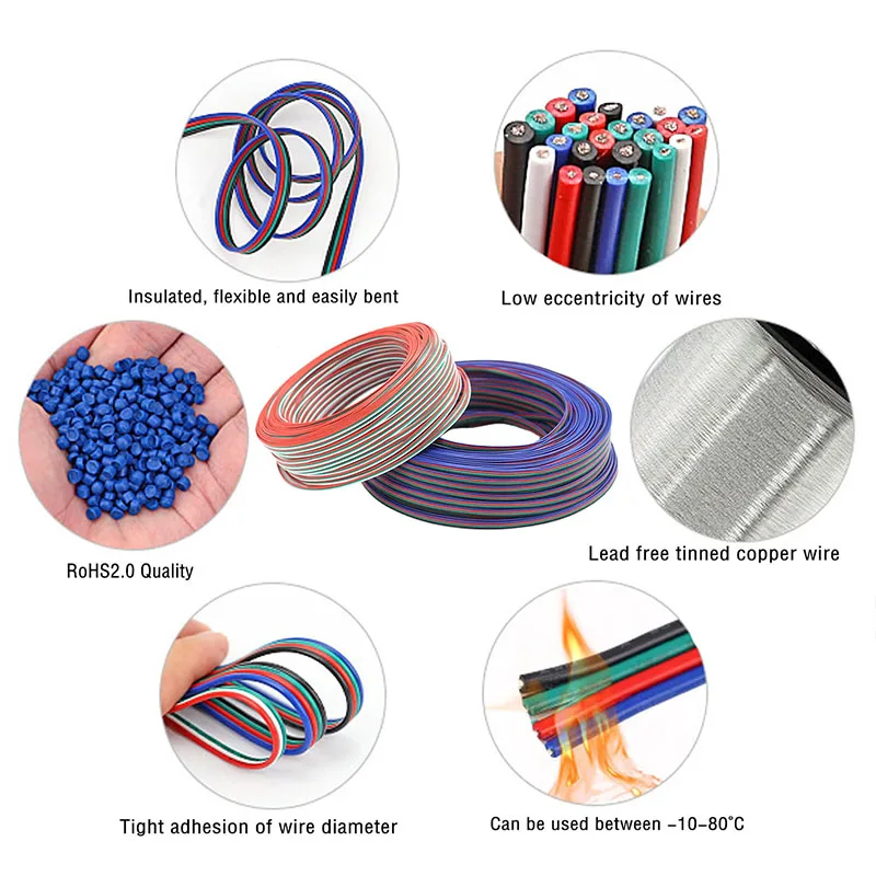 22AWG 20 AWG 2/3/4 Pin Conductor Wire with Spool, PVC 300V 80°C Household Electronics Wire (32.8FT) for LED Strip Cables