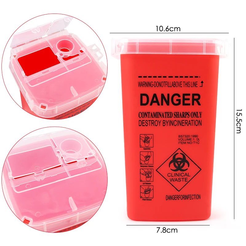 6/3/1PCS Waste Bin Collection Container 1L Plastic Tattoo Waste Box Medical Supplies Container Tattoo Needle Tip Accessories