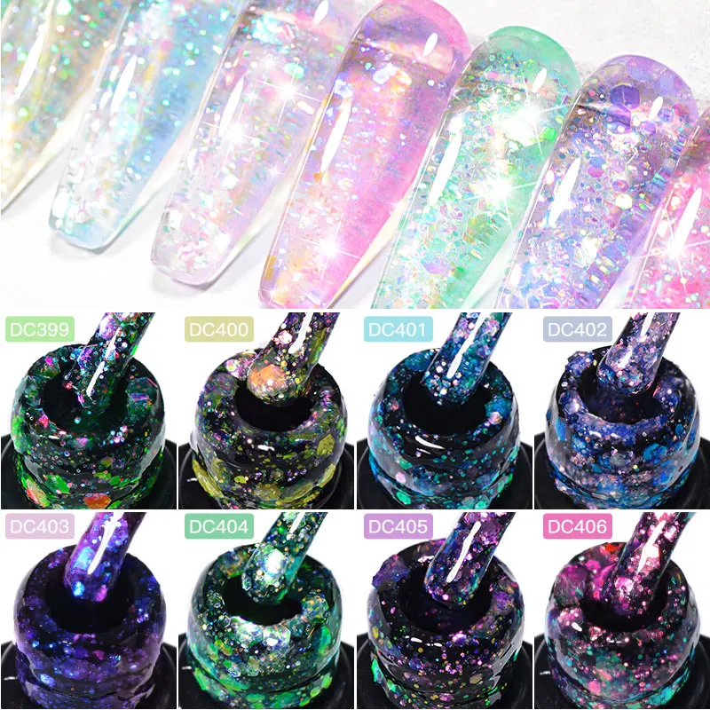 7ml Flowery Glitter Sequins Gel Nail Polish Shiny Sparkling Color Semi Permanant Soak Off Manicure Nail Art Varnish