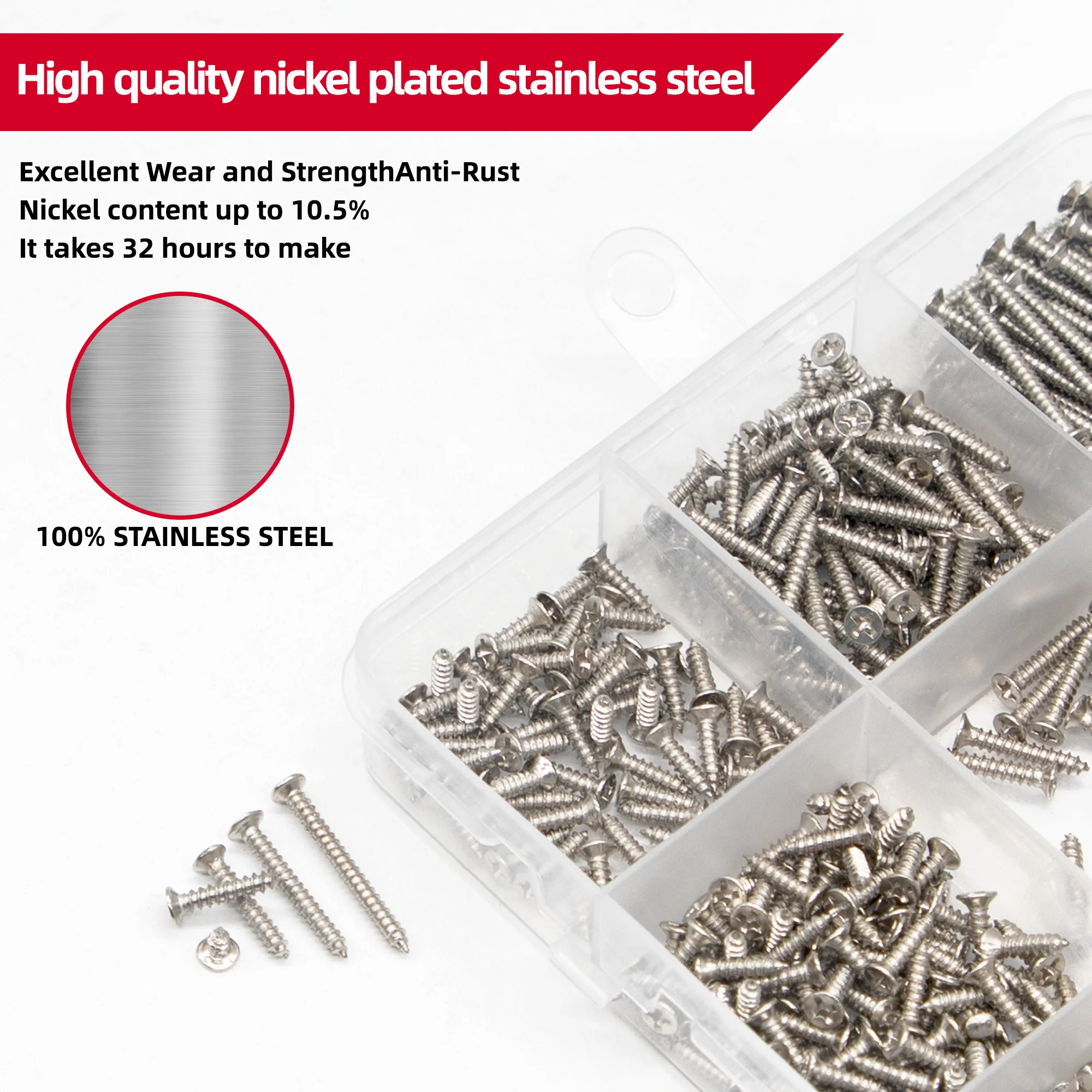 1070pcs Self Tapping Screw Assortment Kit M2 Wood Thread Nail Screw Sets Tapping Screw Assortment Kit Lock Nut Wood Thread Nail