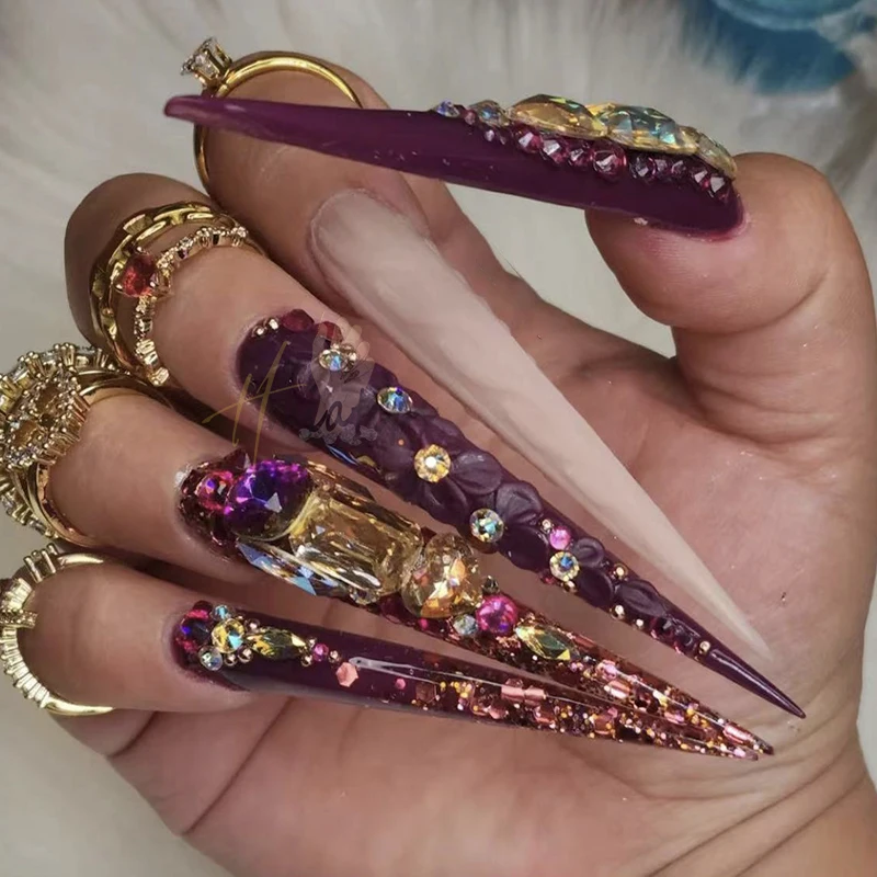 5Xl Extreme Long Stiletto Nails Full Cover Nails Artificial Acrylic False Nail Tips Press on Manicure Tool Accessories