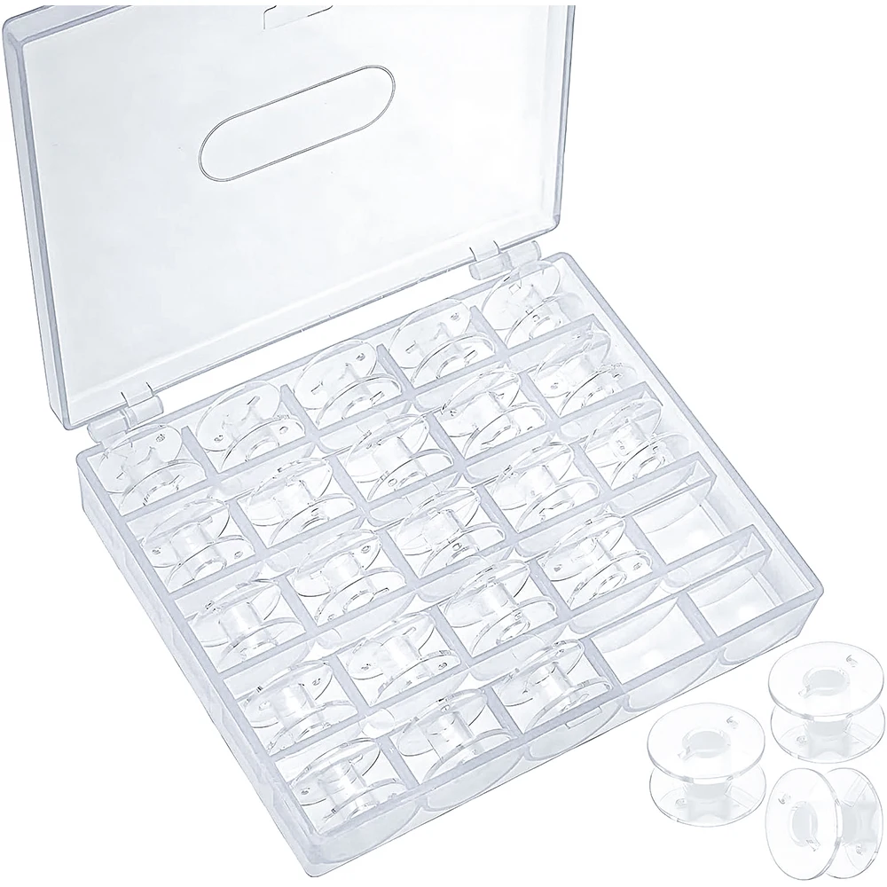 25 Grid Blue Clear Empty Bobbins Storage Box Plastic Bobbins Spool Storage Box For Household DIY Sewing Machine Accessories Tool