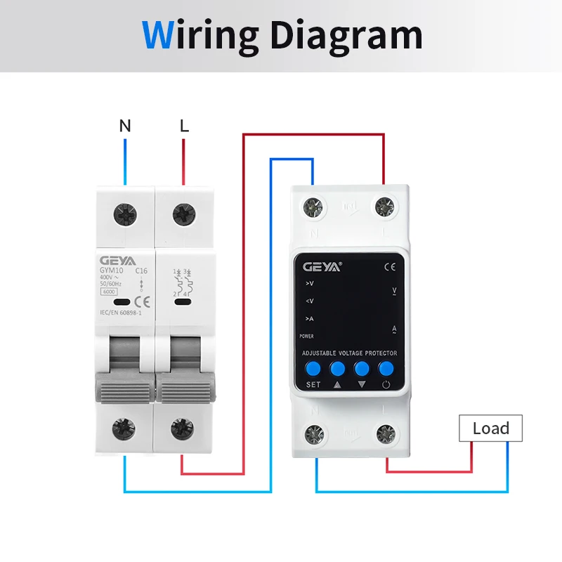GEYA GPS6 Din Rail Adjustable Over Voltage Under Voltage Protection Device 40A 63A 80A 220VAC Digital Display Voltage Protector