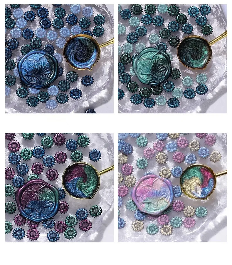 100pcs/bag Aurora Sunflower Mixed Color Sealing Wax Beads, for Wedding Invitations, Envelopes,Wine Gift Packaging