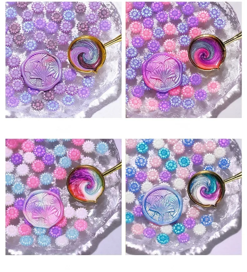 100pcs/bag Aurora Sunflower Mixed Color Sealing Wax Beads, for Wedding Invitations, Envelopes,Wine Gift Packaging