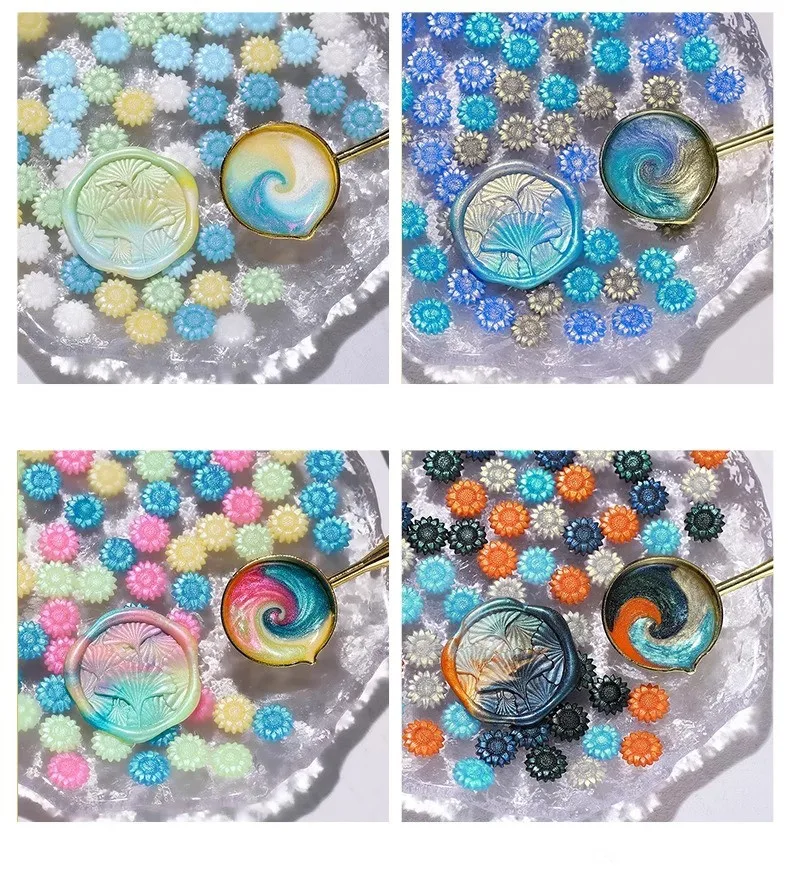100pcs/bag Aurora Sunflower Mixed Color Sealing Wax Beads, for Wedding Invitations, Envelopes,Wine Gift Packaging