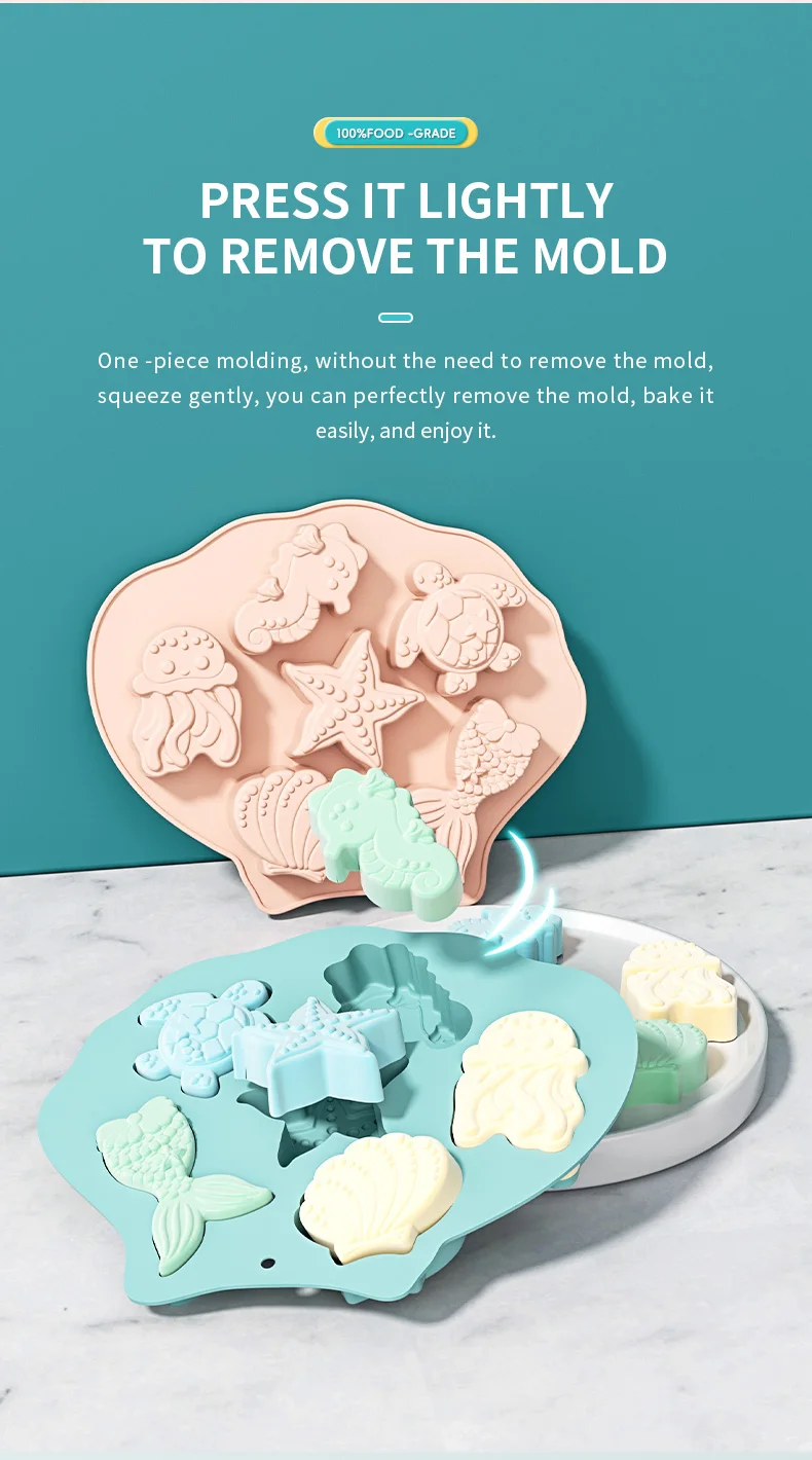 Ocean Fondant Silicone Mold Shell Mermaid Tail Seahorse Starfish Chocolate Mold Suitable for Mermaid Theme Cake Decoration Tools