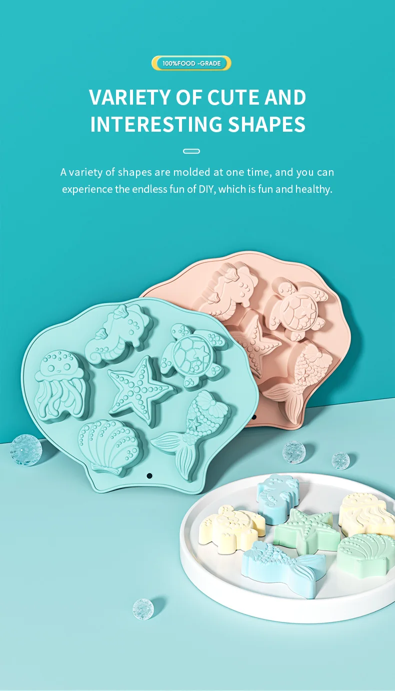 Ocean Fondant Silicone Mold Shell Mermaid Tail Seahorse Starfish Chocolate Mold Suitable for Mermaid Theme Cake Decoration Tools