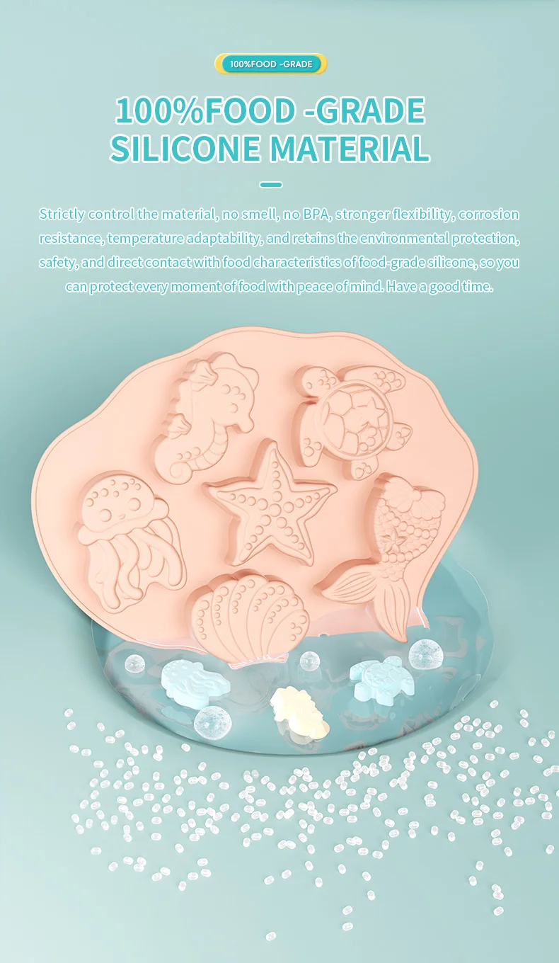 Ocean Fondant Silicone Mold Shell Mermaid Tail Seahorse Starfish Chocolate Mold Suitable for Mermaid Theme Cake Decoration Tools