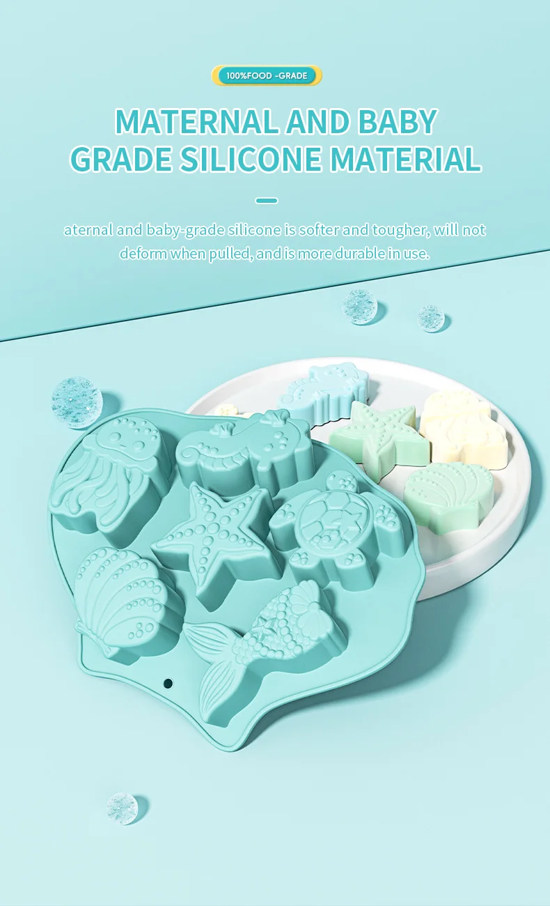 Ocean Fondant Silicone Mold Shell Mermaid Tail Seahorse Starfish Chocolate Mold Suitable for Mermaid Theme Cake Decoration Tools