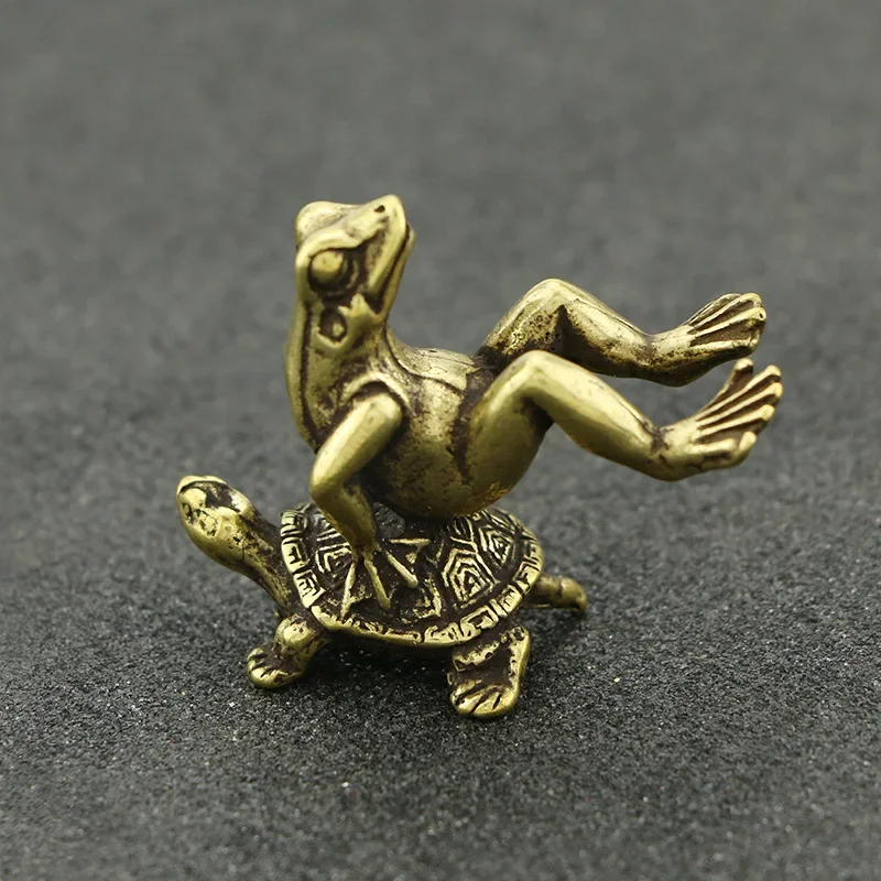 Antique Play Brass Tortoise Frog Miniature Statue Decoration Desk Decoration Home Decoration Bronze Sculpture