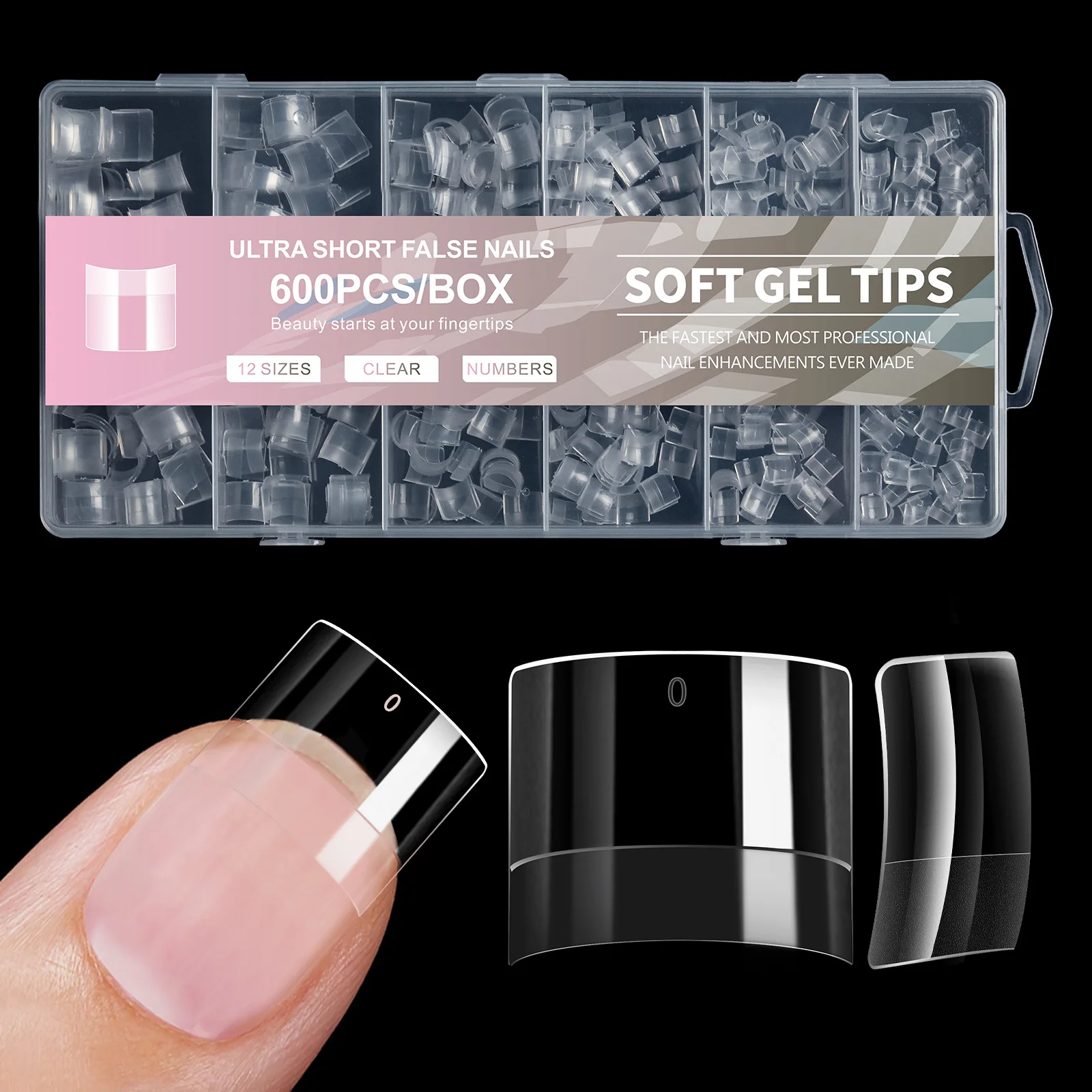 600pcs/Boxed Ultra Short French False Press On Acrylic Nails Tips Almond Square Traceless Manicure Salon Home DIY Fake Nail